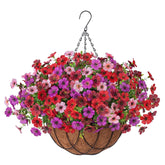 Artificial Silk Flowers Hanging Baskets Outdoors Indoors, Fake Daisy With Eucalyptus Leaves Arrangement For Garden Yard Spring Summer Decor Faux Green Plant(Red Brown Purple Pink)