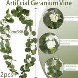 2 Pcs Spring Summer Flower Garland Geranium Artificial Garland Outdoors White Geranium Artificial Flowers Uv Resistant Hanging Basket Floral Garland For Porch Farmhouse Centerpiece Decor