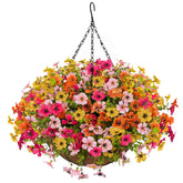 Artificial Flowers With Hanging Baskets Outdoors For Decoration Spring Summer Faux Daisy For Outdoor Planters Fake Artificial Hanging Plants Uv Resistant For Porch Home Patio Decor (Honey Gold)