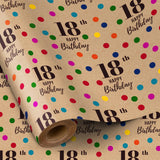 18Th Birthday Wrapping Paper For Girls And Boys - Mini Roll, 17 Inches X 16.4 Feet, Kraft Paper With Colorful Dots And Happy Birthday Design For 18 Years Old Party