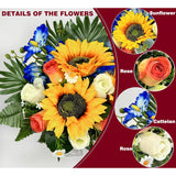 Artificial Cemetery Flowers For Grave Decorations: Sunflower, Rose, Cattleya Bouquet With Vase – Ideal For Sympathy & Memorial Tributes