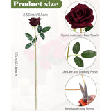 50Pcs Red Roses Artificial Flowers,Fake Velvet Rose Bulk, Artificial Roses Bouquet With Long Stems For Wedding Party Arrangement Centerpiece Decorations(Dark Red)