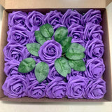 25Pcs Artificial Rose Flowers, Foam Fake Flowers With Stems, Real Looking, Gift Box, Diy Bouquets For Wedding Arrangements Party Home Decorations (Rose-Flower-Purple)