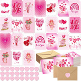 24 Sets Valentine Greeting Cards With Envelopes Set Pink Love Heart Valentines Greeting Cards Bulk Happy Holiday Postcards For Valentine'S Day Gift Exchange Party Favors, 12 Designs