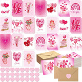 24 Sets Valentine Greeting Cards With Envelopes Set Pink Love Heart Valentines Greeting Cards Bulk Happy Holiday Postcards For Valentine'S Day Gift Exchange Party Favors, 12 Designs