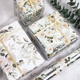 Wedding Wrapping Paper Roll - 17 Inch X 33 Feet - Silver White Floral With Metallic Foil Design Perfect For Mothers Day Wedding Bridal Shower Spring Birthday Summer