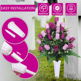 Artificial Cemetery Flowers,Outdoor Grave Decorations Roses,Arrangements Bouquet With Cemetery Vase, Silk Flowers For Long-Lasting Remembrance (Purple)