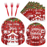 Deorfuy Christmas Nativity Party Decorations Tableware, 96Pcs Happy Birthday Jesus Disposable Paper Plates And Napkins Decoration, Xmas Jesus Is The Reason For The Season Forks Supplies Serves 24