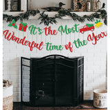 Red Green Glitter It'S The Most Wonderful Time Of The Year Banner With Holly Berry Xmas Tree Bells Christmas Holiday Party Banner Merry Christmas Holly Jolly Winter Party Mantle Decorations