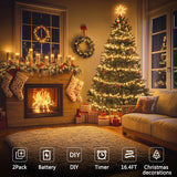 2 Pack Timer Fairy Lights Battery Operated, 16.4Ft 50 Led Dark Green Wire Micro Starry Twinkle Light With Auto Waterproo