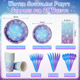 Winter Snowflake Paper Plates And Napkins Set, Blue And Purple Snowflake Winter Wonderland Disposable Tableware For Christmas Winter Holiday New Year Birthday Party Supplies Decorations, Serve 25