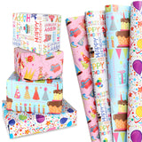 Birthday Wrapping Paper Sheet, 12 Sheets Folded Flat Gift Wrapping Paper, 4 Styles Happy Birthday Gift Wrap With Balloons, Candles, For Birthday Party, Baby Shower And Holiday, 19.7" X 27.5" Per Sheet