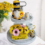 Bee Decor, Wood Bee Crate Decorations, Humble Bee Gnome Plush With Honey Dipper,Rustic Farmhouse Bee Tiered Tray Decor, Mini Wood Crate With Artificial Sunflowers Decor, Summer Decorations For Home