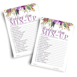 Purple Floral Bridal Shower Games - 25 Wedding Word Scramble Cards - Fun Guessing Activity For Engagement Parties And Rehearsal Dinners - Rustic Theme