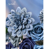 Dusty Blue Flowers Artificial Roses Combo Set Faux Blue Silk Flowers Fake Roses Mix Chrysanthemum Dahlia With Stems For Wedding Bouquets Baby Bridal Shower Party Floral Arrangements Decor
