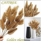 Artificial Gold Plants Plastic Fake Grass Faux Shrubs Simulation Bushes Home Indoor Outdoor Garden Leaves Wedding Festival Decoration Hall Table Planter Filler – Golden Pine Cones 4 Pack