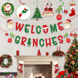 Christmas Decorations β Glittery Welcome Grinches Banner, Hanging Swirls With Xmas Ornaments For Christmas Party Decor