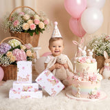 Girls 1St Birthday Wrapping Paper Roll, 17 In X 16.4 Ft, Mini Roll - Pink Bunny Floral Happy Birthday Gift Wrap Paper With Cakes, Perfect For Girls First Birthday'S Party Decor, Baby Shower