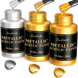 Acrylic Metallic Paint, 3 Colors 24K Gold & Bright Gold & Silver 31.75Oz(900G), Non-Toxic Golden Paint, Non Fading Metal Paint For Art Painting On Fabric, Canvas, Wood, Clay, Crafts