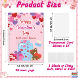 Valentine’S Day Gift Card Book - 24 Page Filled Love Spiral Bound Booklet Organizer With Protective Pvc Card Holders Sticky Dots, Creative Gift For Her, Family, Girlfriend, 5X7 Inches