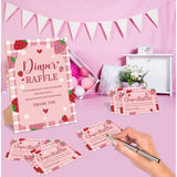 Strawberry Baby Shower Diaper Raffle, Pack Of 1 Wooden Tabletop Sign With Stand And 50 Diaper Raffle Tickets, Berry Baby Shower Game, Gender Reveal Party Decorations - Eh16