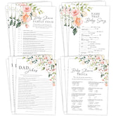 Floral Baby In Bloom Baby Shower Games, Fun Activities For 25 Guests(Trivia, Feud, Dad Jokes And Guess That Baby Song)