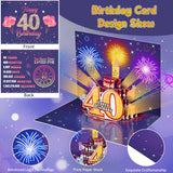 40Th Birthday Cards Pop Up 3D Cake - Fireworks Lights & Music & Blowable Candle Card Funny Happy 40Th Birthday Card Gifts For Women, Men, Mom, Grandma, Wife, Sister, Friend