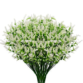 12 Bundles Artificial Lavender Fake Flowers Outdoor Uv Resistant Plants Plastic Shrubs Hanging Flowerpot Indoor Outside Windows Decorations (White)