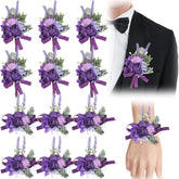 12 Pcs Purple Wrist Corsage And Boutonniere Set For Groom Groomsmen Bride Bridesmaids Wedding Party Prom Suit Artificial Peony Flowers Decor For Women Men Homecoming Ceremony Anniversary Formal Party