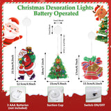 Christmas Window Decorations Lights With Suction Cup 3 Pcs Battery Operated Hanging Light Santa Claus, Bells, Christmas