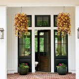 Fall Artificial Faux Mums Hanging Flowers Plants Basket For Outdoor Decoration,Fake Silk Daisy Planters Uv Resistant Look Real For Home Porch Patio Balcony Yard Autumn Decor (Yellow Brown)