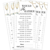 Wedding Shower Games Cards, Would She Rather, 25 Pcs Pearls And Champagne Bridal Wedding Activities Game Cards For Guests, Engagement Bachelorette Party, Bridal Shower Party Decorations, 4X9 Inch-C02
