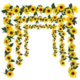 3 Pack Artificial Sunflower Garland, 7.5Ft/Strand Silk Sunflowers Hanging Vines Flowers With Green Leaves For Room Kitchen Garden Birthday Wedding Baby Shower Party Table Decor Large