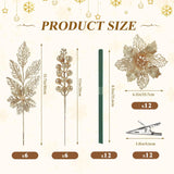 24 Pcs Christmas Tree Decorations, 12 Pcs Poinsettia Flowers Artificial+6 Pcs Glitter Holly Berry Stems+6 Berry Leaves Christmas Tree Picks For Party Wreath Fireplace, Champagne Gold