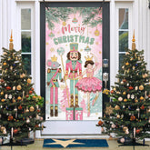 Merry Christmas Nutcracker Door Cover Decorations, Pink Xmas Tree Front Door Banner Background, Winter Holiday Party Indoor Outdoor Home Decor 3 X 6 Ft