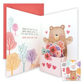 Glittery 5X7In Handmade Individual Pop Up Valentines Day Card For Loved Ones, Friends, Anyone, With Bear Cutout, Envelope And Stickers, With Printed Message Inside
