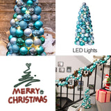 16In Christmas Ball Tree With Led Lights Table Centerpiece Fireplace Decor Indoor Holiday Party Home Decoration Light Blue Silver