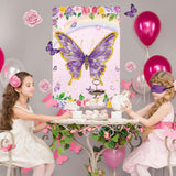 Pin The Tail On The Butterfly With 32 Pcs Tails Large Purple Butterfly Party Games Poster For Kids Birthday Party Gift Decor Carnival Party Supplies, 20'' X 28''