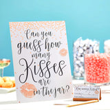 Bridal Shower Games Guess How Many Kisses Challenge - 11 X 8.5 In Sign & 60 Cards, Pink Polka Dots - Engagement Games