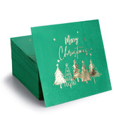 80 Pack Merry Christmas Paper Napkins Red Green White Gold Five Xmas Trees Disposable Party Luncheon Napkins For Christmas New Year Holiday Dinner Party Supplies, 6.5 X 6.5 Inch-5 (Green)