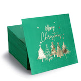 80 Pack Merry Christmas Paper Napkins Red Green White Gold Five Xmas Trees Disposable Party Luncheon Napkins For Christmas New Year Holiday Dinner Party Supplies, 6.5 X 6.5 Inch-5 (Green)