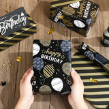 Reversible Wrapping Paper Roll For Birthday, Jumbo Roll, Black Gold Balloon Pattern Ideal For Birthday Party And Special Occasions, 30 Inches X 32.8 Feet