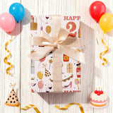 21St Birthday Wrapping Paper Roll For Girls, 17 In X 16.4 Ft, Mini Roll - Pink Champagne Balloons Happy Birthday Wrapping Paper With Cake Cheers To 21, Perfect For Girls Alcohol Theme Party