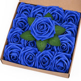 16Pcs Artificial Flowers Fake Roses With Stems, Royal Blue Boxed Foam Roses For Diy Bouquets Centerpieces Wedding Party Arrangement Bridal Shower Decor