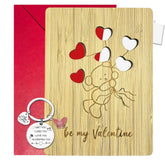 Handmade Wooden Valentine'S Cards, Love & Anniversary Greeting Cards With Cash Holder And Heart Keychain For Him Her Boyfriend Girlfriend, Valentines Gifts, Gifts For Boyfriend Girlfriend (Bear)