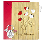 Handmade Wooden Valentine'S Cards, Love & Anniversary Greeting Cards With Cash Holder And Heart Keychain For Him Her Boyfriend Girlfriend, Valentines Gifts, Gifts For Boyfriend Girlfriend (Bear)