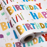 Birthday Wrapping Paper Roll 17 Inch X 33 Feet Colorful Foil Happy Birthday Lettering Candles Gift Wrapping Paper For Baby Shower Holiday Party