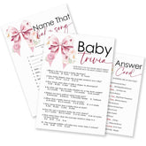 Name That Baby Song & Trivia Theme Baby Shower Game Activities-30 Pink Bow & Floral Double-Sided Game Cards(5’’X7 ’’) & 1 Answer Card(4’’X6’’) For Boys & Girls-Gender Natural Decor & Supplies-A02