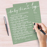 Hilarious Baby Shower Game Cards Ideas, 5" X 7" Double-Sided Baby Shower Games For Girl Or Boy, Green Minimalism Gender Reveal Party Supplies - D07