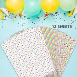 Birthday Wrapping Paper 12 Sheets Folded Flat For Kids, Boys, Girls, Adults.Includes Happy Birthday, Star, Rainbow, Cake 4 Colorful Designs For Baby Shower, Holiday, Party 20 X 29 Inch